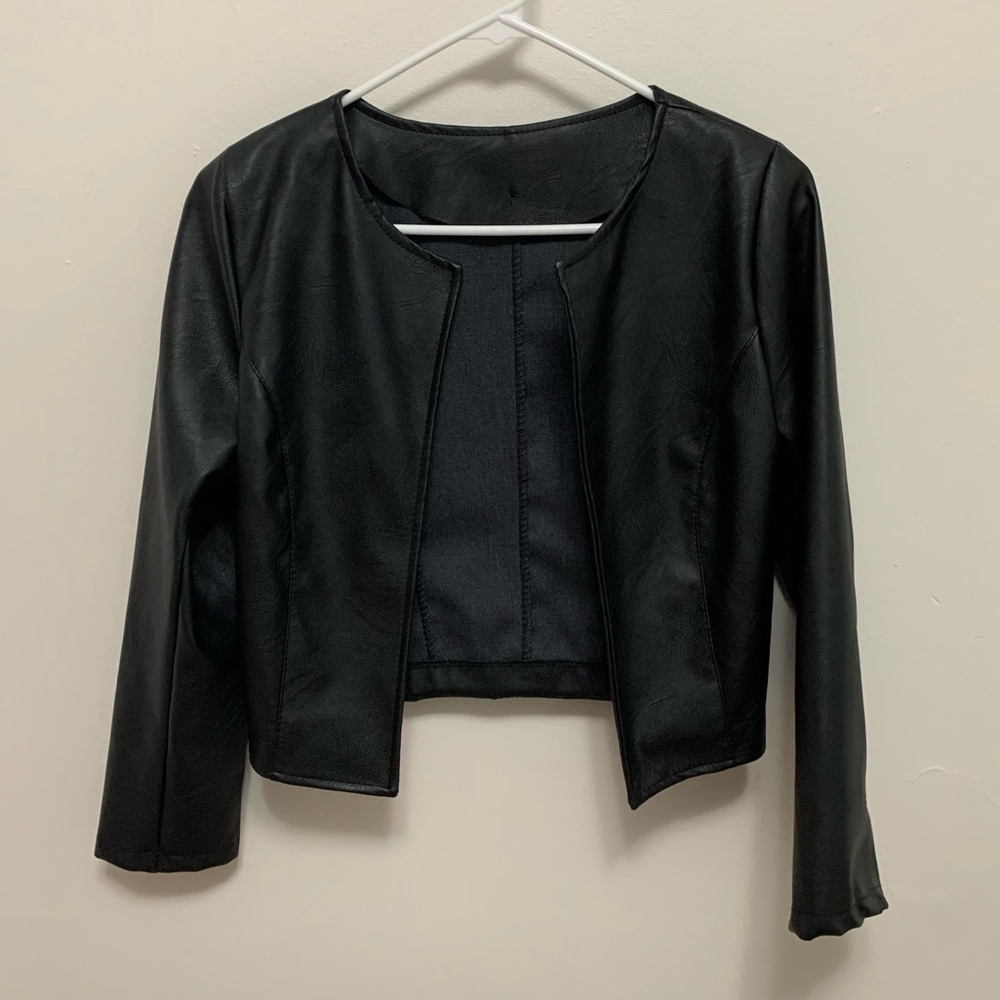 Cropped Black Leather Jacket